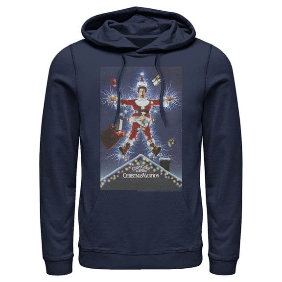 Men's National Lampoon's Christmas Vacation Electrified Poster  Pull Over Hoodie Navy Blue Medium