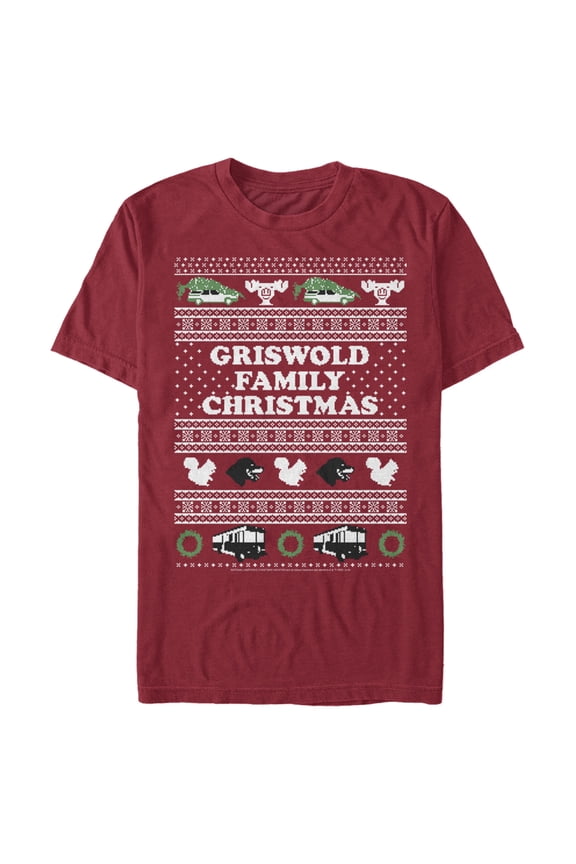 Men's National Lampoon's Christmas Vacation Griswold Family Christmas Ugly Sweater Graphic Tee Cardinal 2X Large