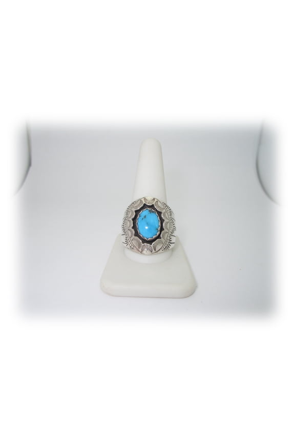 Men's Native Turquoise Ring American Solid Sterling Silver Size 12