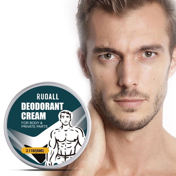 RUOALL 60g Silver Jar Men's Deodorant Balm - 72H Odor Control with Tea Tree & Charcoal, Natural Anti-Perspirant for Active Lifestyles