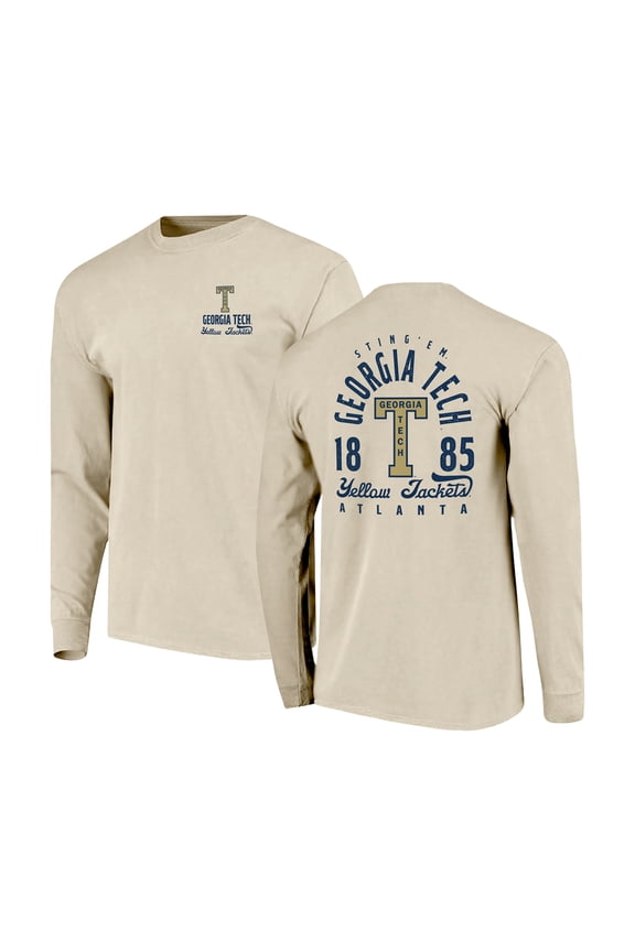 Men's Natural Georgia Tech Yellow Jackets Comfort Colors Mascot Overlay Long Sleeve T-Shirt