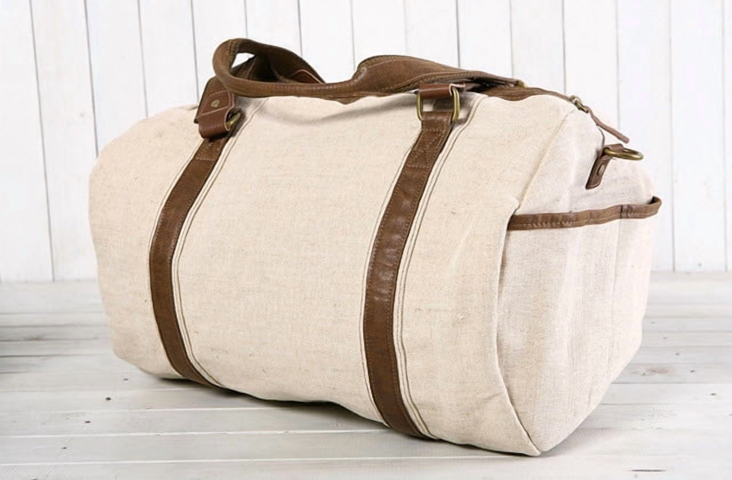 Men's Natural Heavy Linen Duffel & Sport Bag with Dual Straps