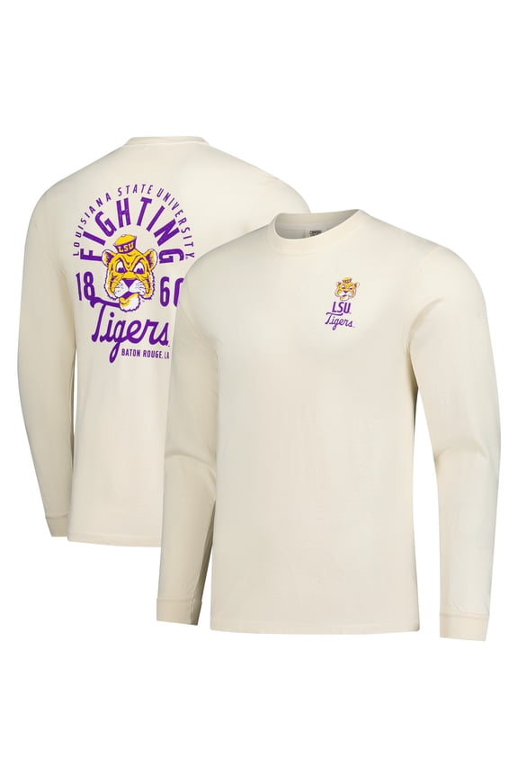 Men's Natural LSU Tigers Comfort Colors Mascot Overlay Long Sleeve T-Shirt