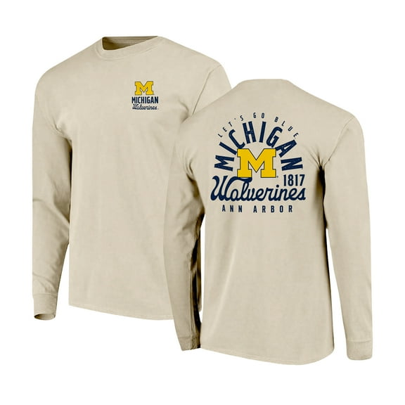 Men's Natural Michigan Wolverines Comfort Colors Mascot Overlay Long Sleeve T-Shirt