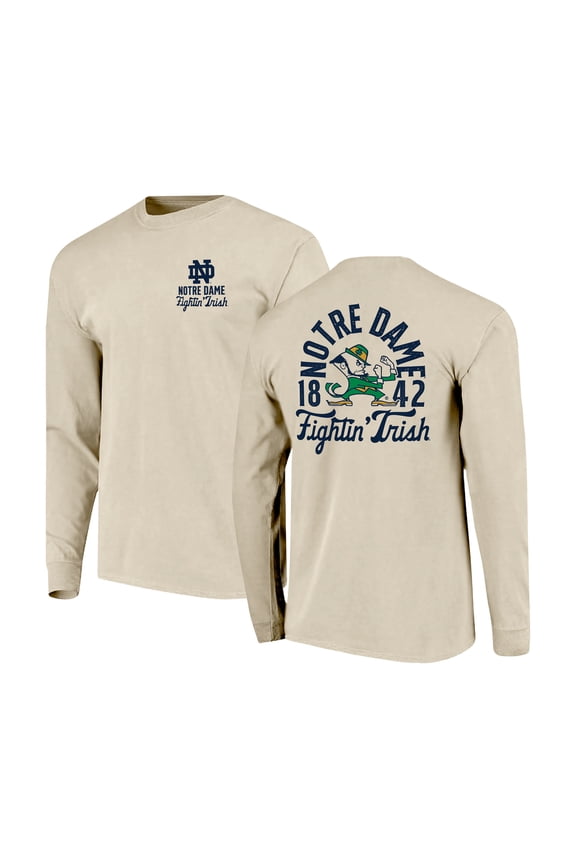 Men's Natural Notre Dame Fighting Irish Comfort Colors Mascot Overlay Long Sleeve T-Shirt