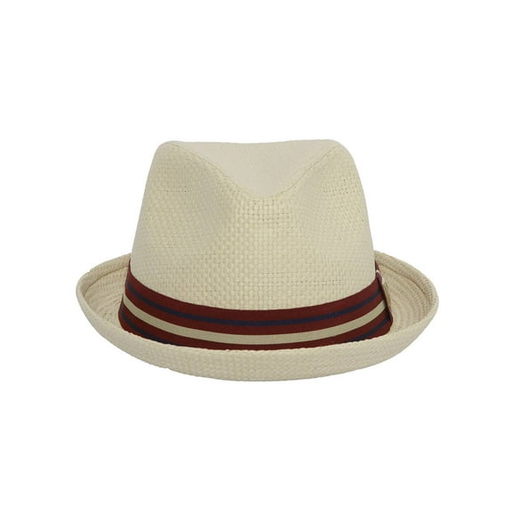 Men's Natural Paper Depp Classic Fedora Hat w/ Striped Brim (S/M)