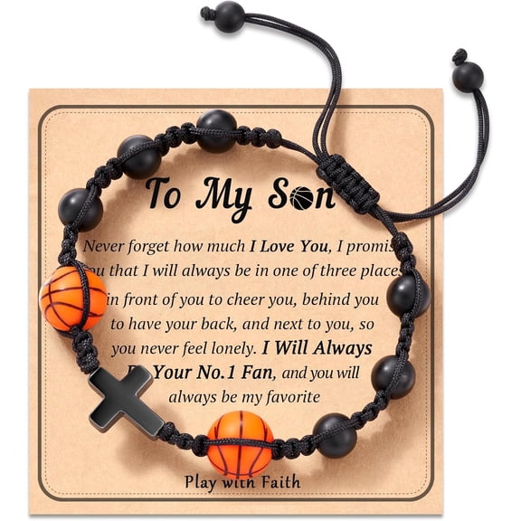 Men's Natural Stone Baseball Cross Bracelet, Baseball Basketball Soccer Volleyball Gift