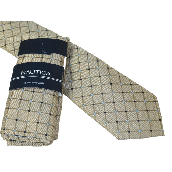 Men's Nautica Tie and Hankie Set Woven Silky Feel #Nautica-1 Beige