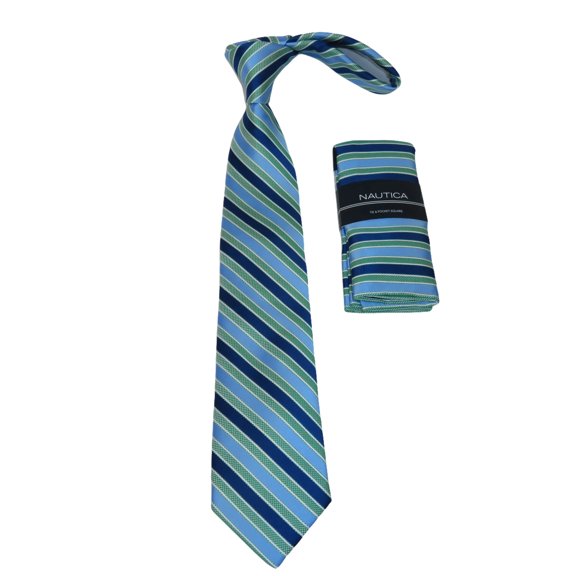 Men's Nautica Tie and Hankie Set Woven Silky Feel #Nautica-7 Green Blue