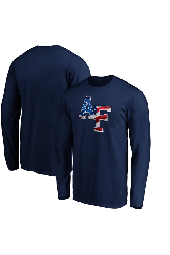 Men's Navy Air Force Falcons Banner Wave Long Sleeve T-Shirt
