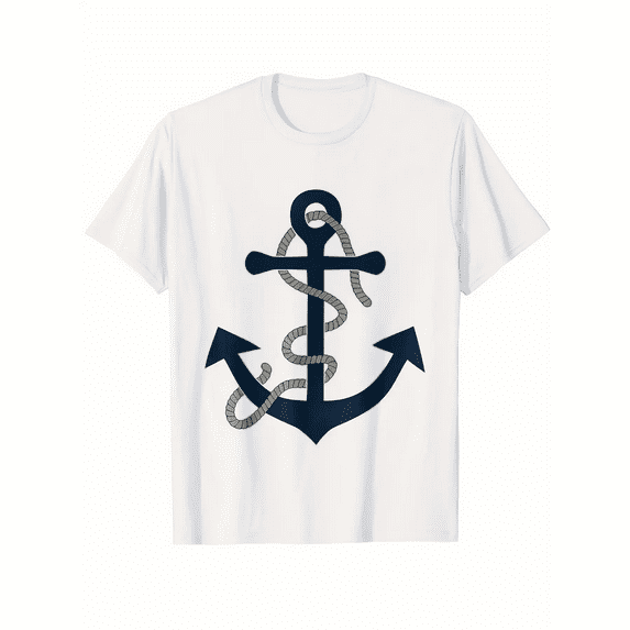 Men's Navy Anchor Design T-Shirt - Soft Cotton, Short Sleeve,Size S-3XL