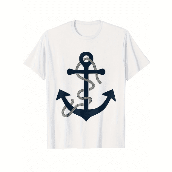 Men's Navy Anchor Design T-Shirt - Soft Cotton, Short Sleeve,Size S-3XL