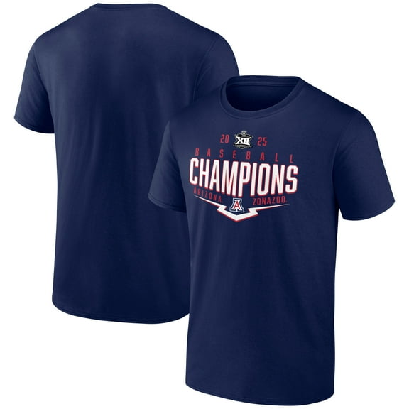 Men's Navy Arizona Wildcats 2025 Big 12 Baseball Conference Tournament Champions Playoff Pitch T-Shirt
