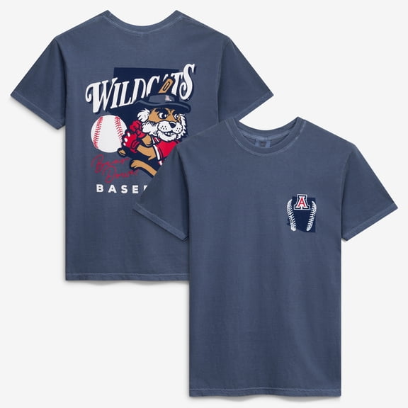 Men's  Navy Arizona Wildcats Drawn Mascot Baseball T-Shirt