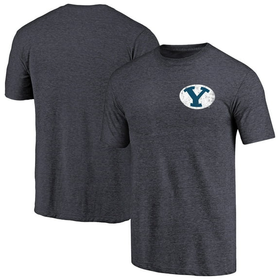 Men's Navy BYU Cougars Left Chest Distressed Logo Tri-Blend T-Shirt