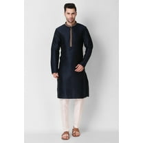 Men's Navy Blue Color Indian Traditional Wear Tunic Cotton Kurta Pajama Set