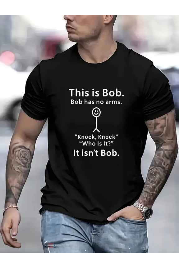 Men's Navy Blue Graphic Tee - "This Is Bob" Humorous Quote, Casual Round Neck T-Shirt, 100% Polyester, Machine Washable - Perfect for Spring & Summer