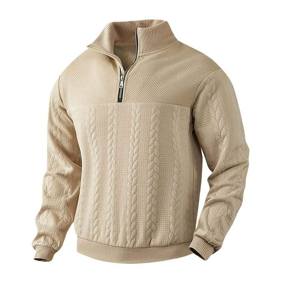 Men's Navy Blue Half-Zip Cable Knit Sweater, Warm and Stylish Pullover, Perfect for Fall and Winter