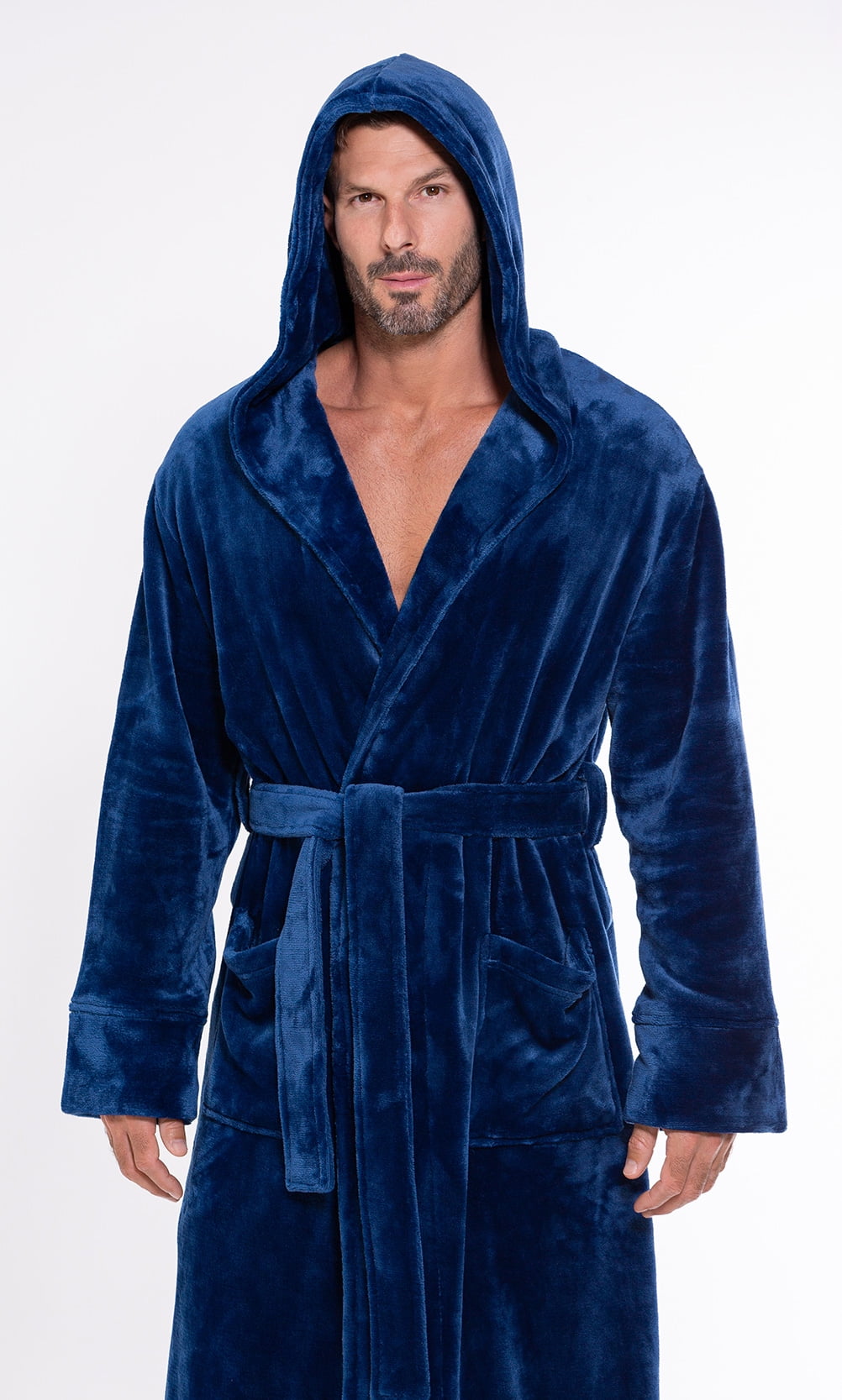 Men's White Plush Soft Warm Fleece Bathrobe with Hood, Comfy Men's Robe -  Small / Medium 