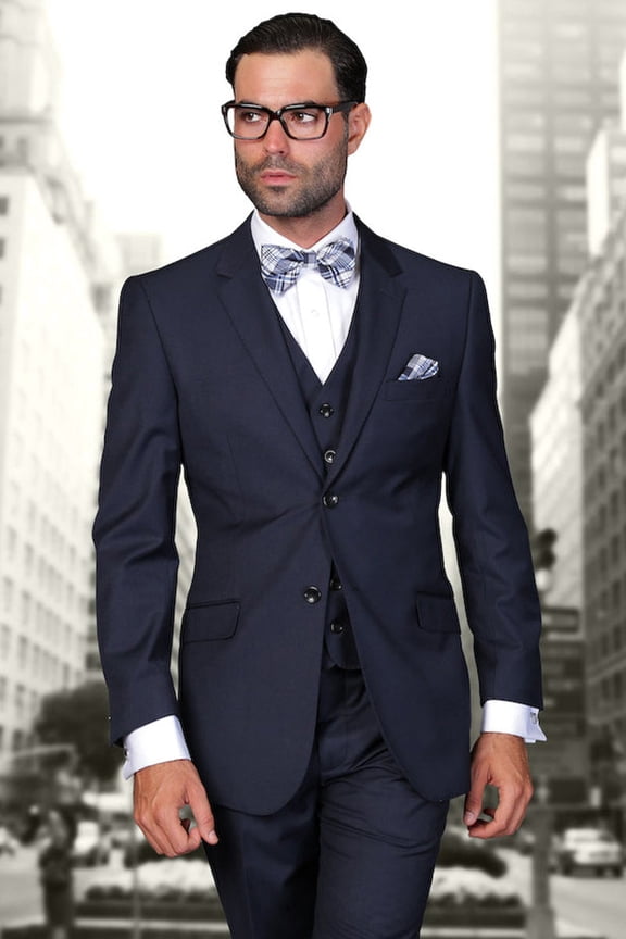 Men's  Navy Blue Vested Suit 40 Long