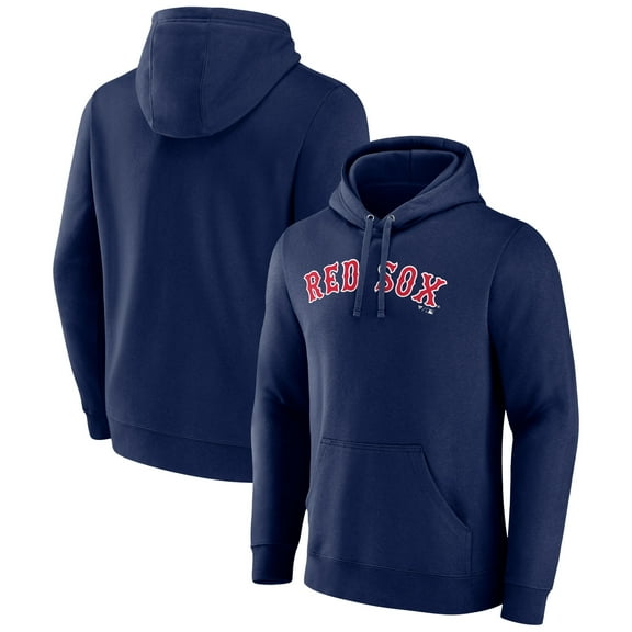 Men's Navy Boston Red Sox Official Wordmark Fitted Pullover Hoodie