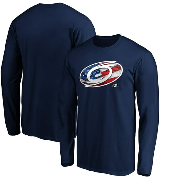 Men's Navy Carolina Hurricanes Banner Wave Logo Long Sleeve T-Shirt