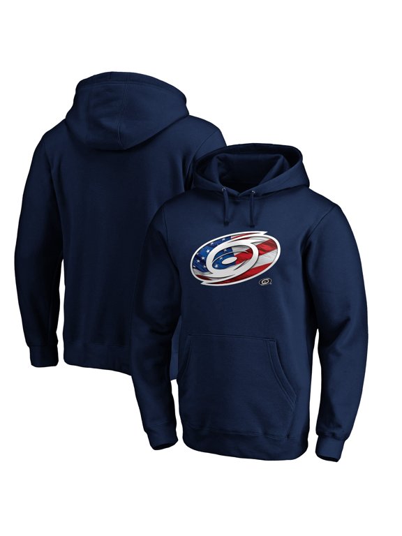Men's Navy Carolina Hurricanes Banner Wave Logo Pullover Hoodie