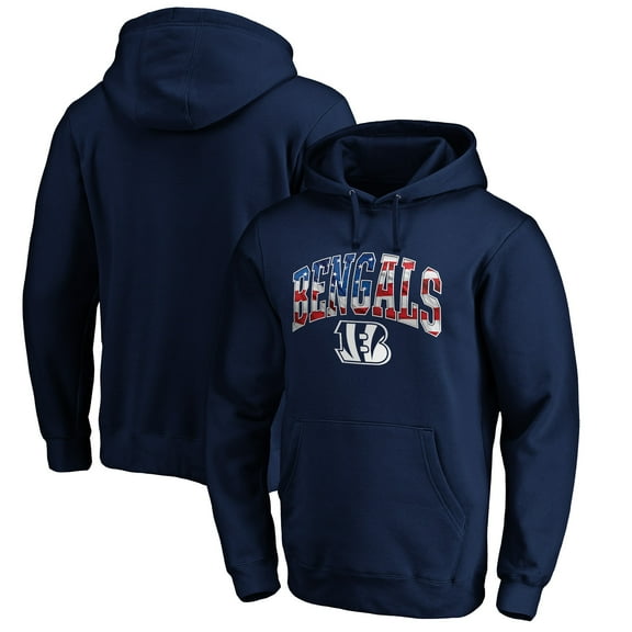Men's Navy Cincinnati Bengals Banner Wave Fitted Pullover Hoodie