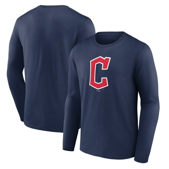 Men's Navy Cleveland Guardians Official Wordmark Long Sleeve T-Shirt