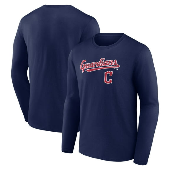 Men's Navy Cleveland Guardians Team Lockup Long Sleeve T-Shirt