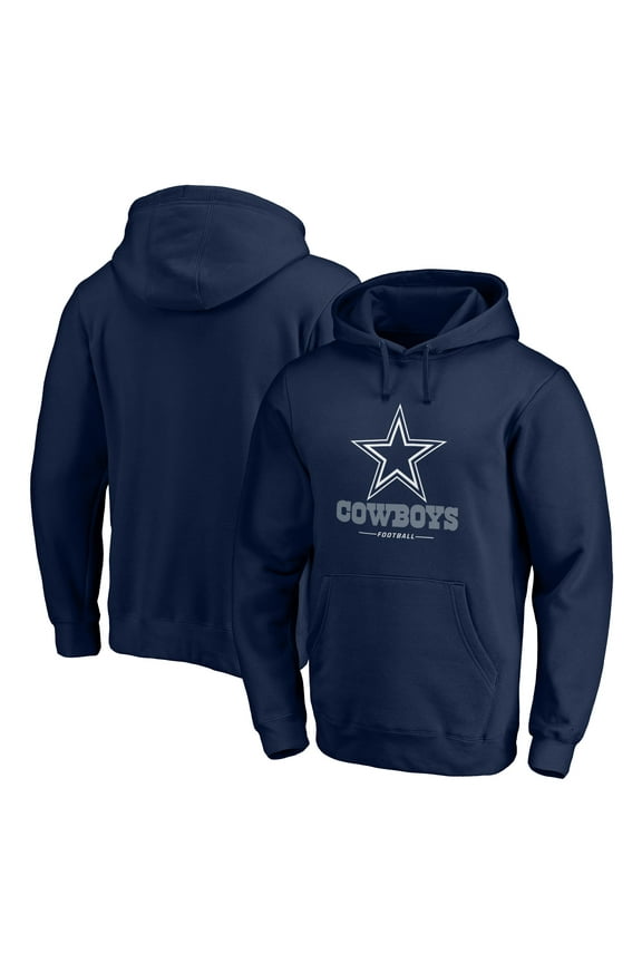 Men's Navy Dallas Cowboys Logo Team Lockup Fitted Pullover Hoodie