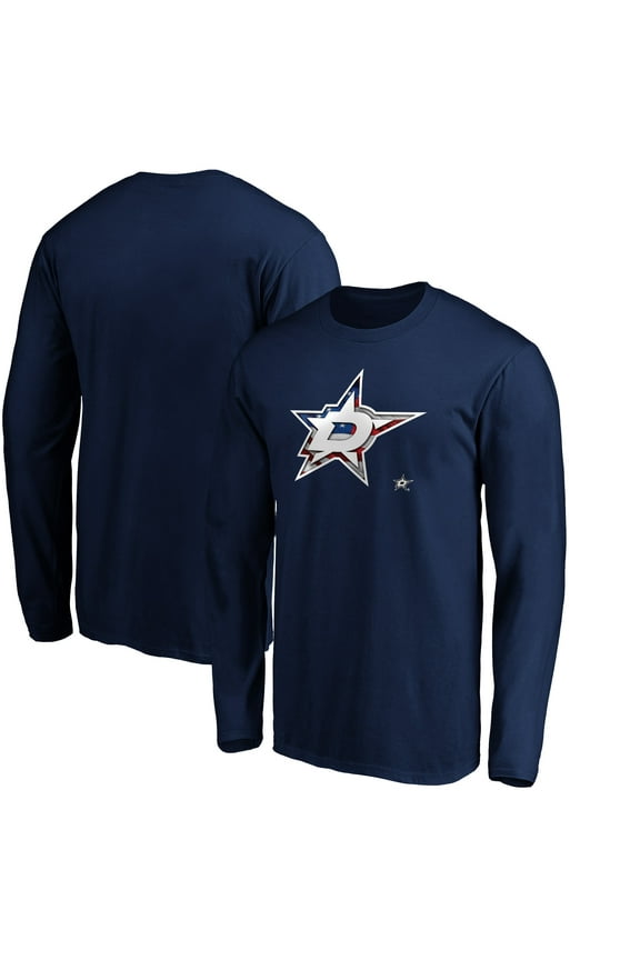 Men's Navy Dallas Stars Banner Wave Logo Long Sleeve T-Shirt