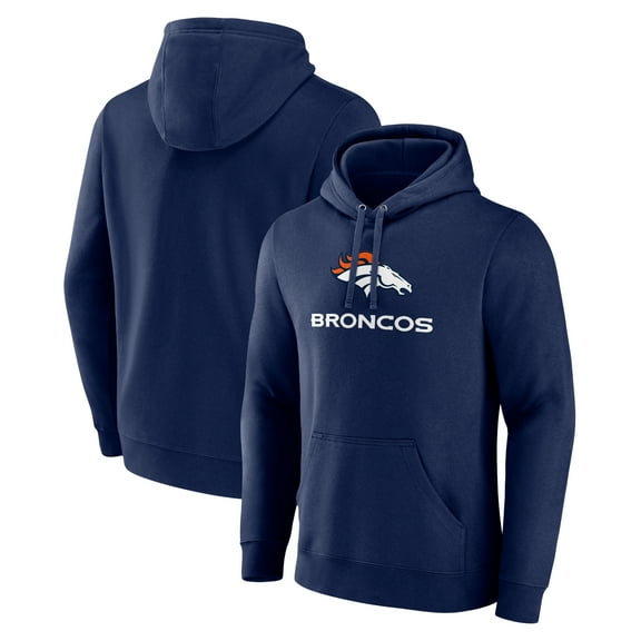 Men's Navy Denver Broncos Logo Team Lockup Fitted Pullover Hoodie