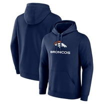 Men's Navy Denver Broncos Logo Team Lockup Fitted Pullover Hoodie