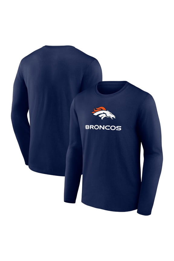 Men's Navy Denver Broncos Logo Team Lockup Long Sleeve T-Shirt