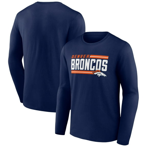 Men's Navy Denver Broncos On Side Stripe Team Long Sleeve T-Shirt