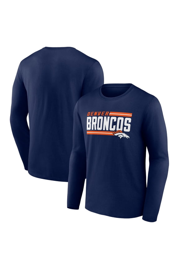 Men's Navy Denver Broncos On Side Stripe Team Long Sleeve T-Shirt