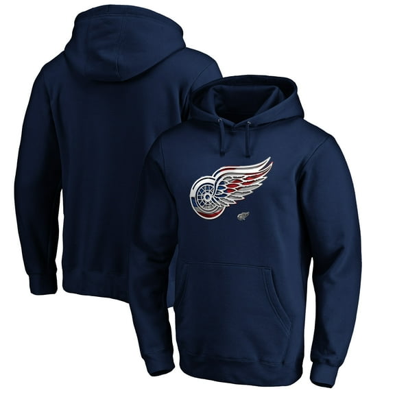 Men's Navy Detroit Red Wings Banner Wave Logo Pullover Hoodie