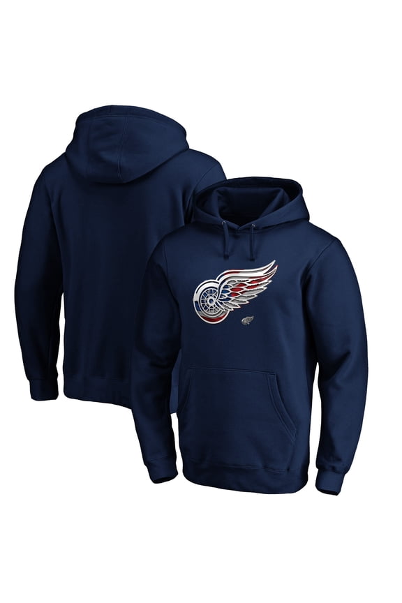 Men's Navy Detroit Red Wings Banner Wave Logo Pullover Hoodie