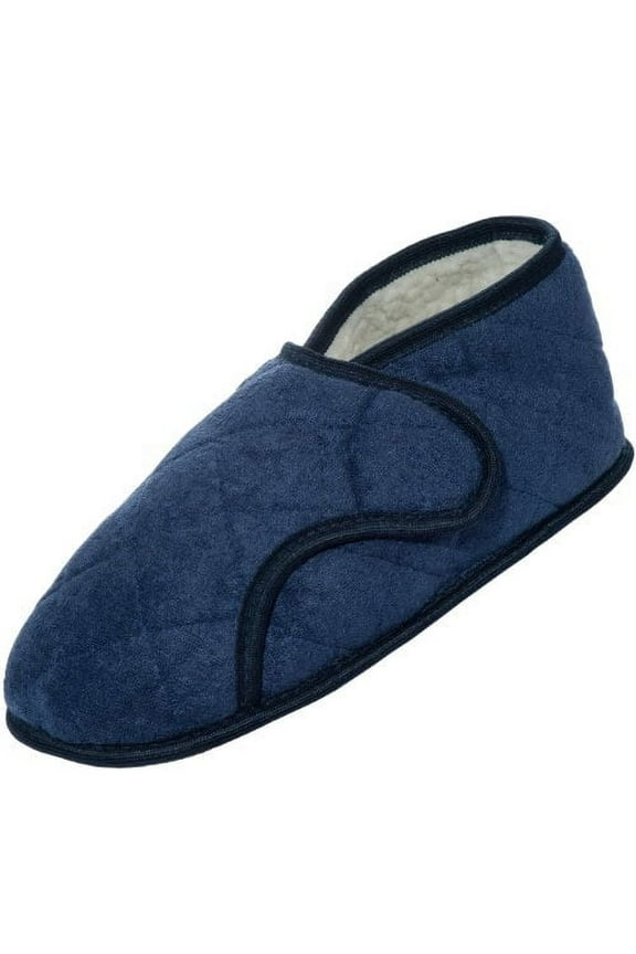 Men's Navy Edema Slipper for Swollen Feet, Opens Fully, Size L 9-10