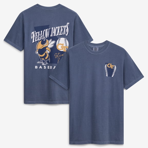 Men's  Navy Georgia Tech Yellow Jackets Drawn Mascot Baseball T-Shirt