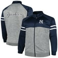 thumbnail image 1 of Men's Navy/Heather Gray New York Yankees Big & Tall Raglan Full-Zip Track Jacket, 1 of 3