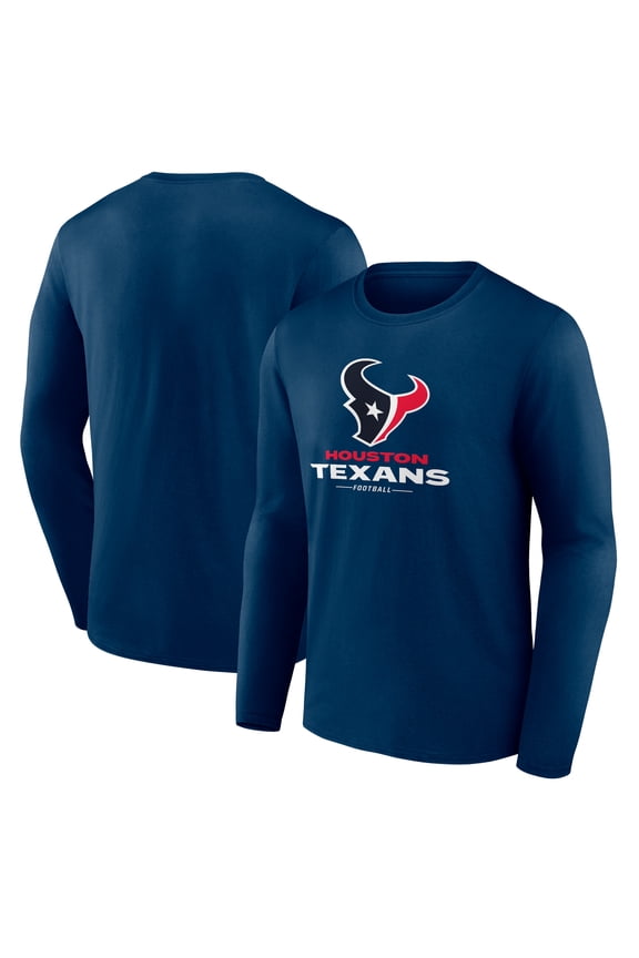 Men's Navy Houston Texans Logo Team Lockup Long Sleeve T-Shirt
