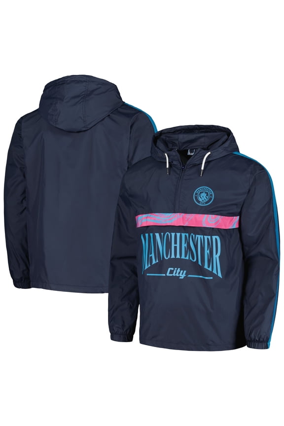 Men's Navy Manchester City Anorak Hoodie Half-Zip Jacket