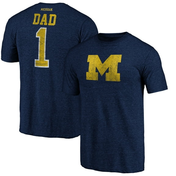 Men's Navy Michigan Wolverines Greatest Dad Logo Tri-Blend T-Shirt