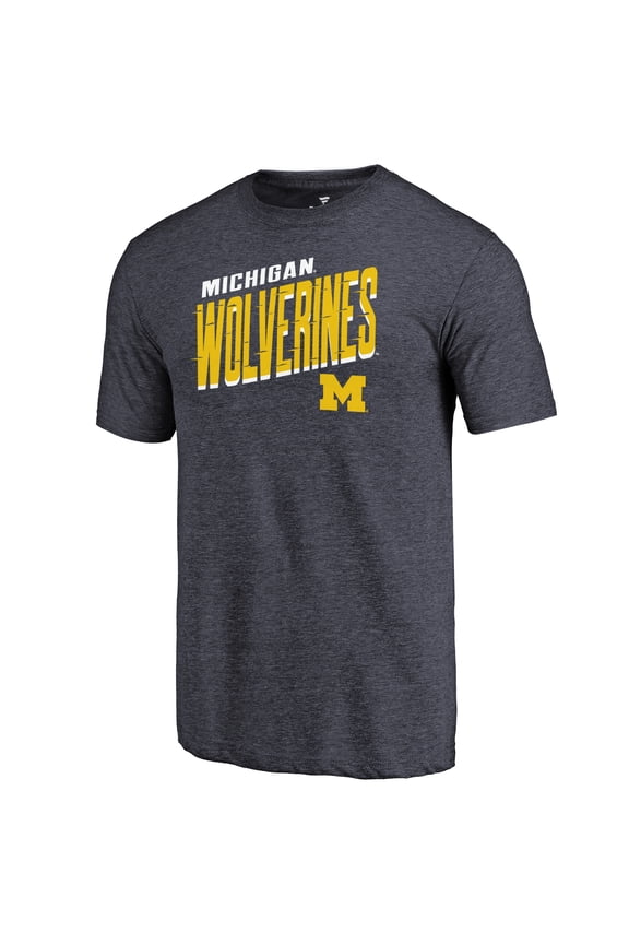 Men's Navy Michigan Wolverines Slant Strike Tri-Blend T-Shirt