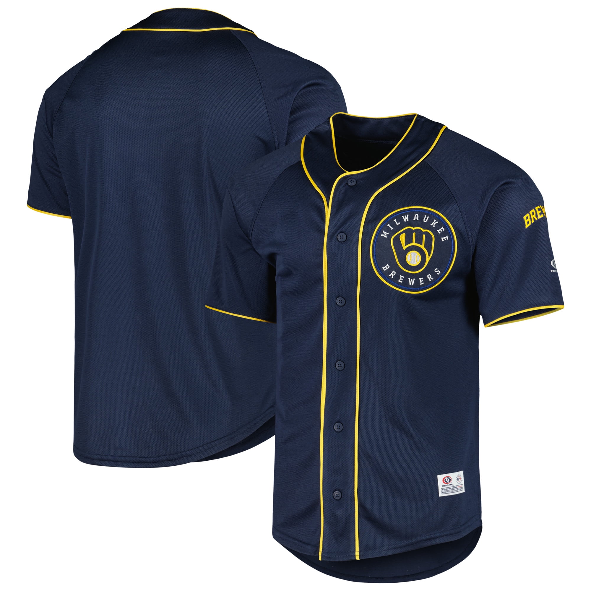Men's Navy Milwaukee Brewers Button-Up Baseball Jersey 