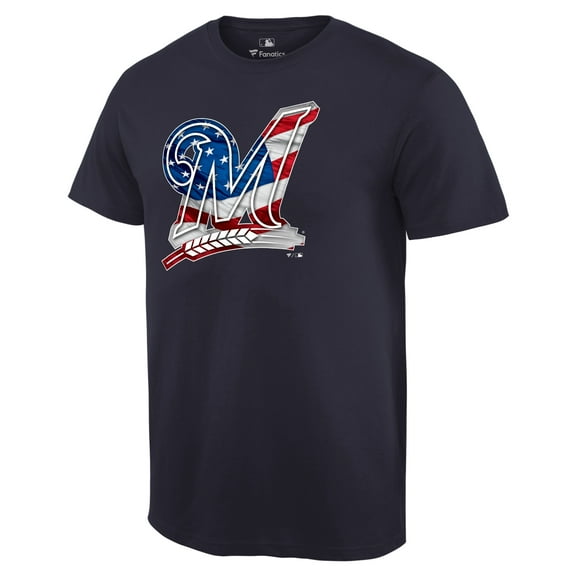 Men's Navy Milwaukee Brewers Memorial Day Banner Wave Logo T-Shirt