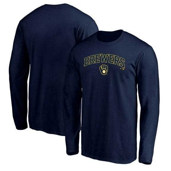 Men's Navy Milwaukee Brewers Team Lock Up Wordmark Long Sleeve T-Shirt