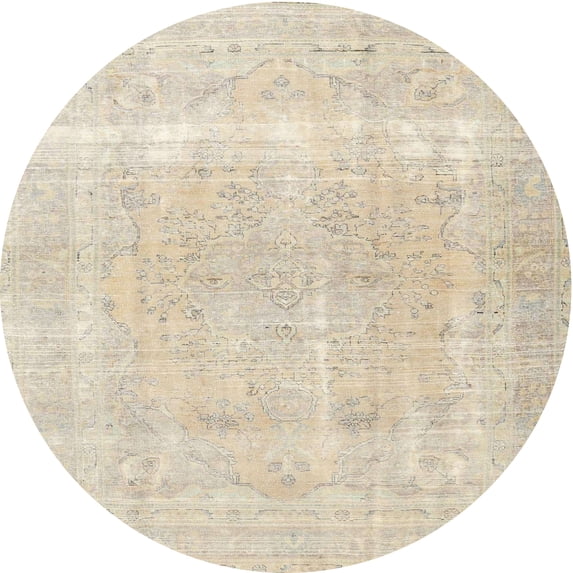 Ahgly Company Machine Washable Indoor Round Traditional Vanilla Gold Area Rugs, 3' Round